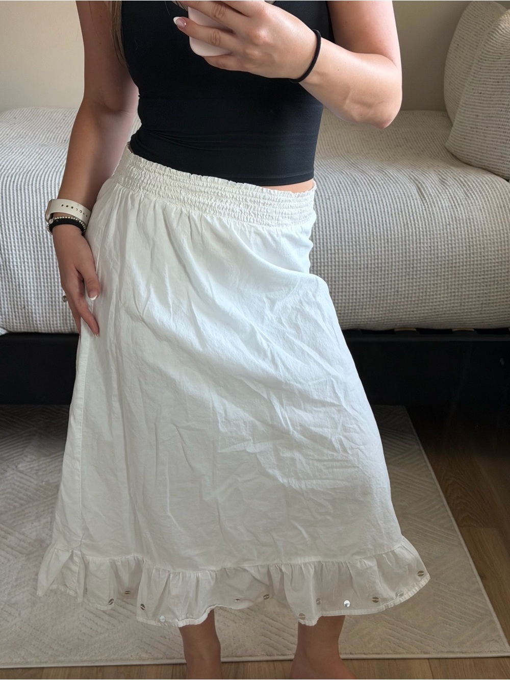 Women's White Ruffle Hem Skirt